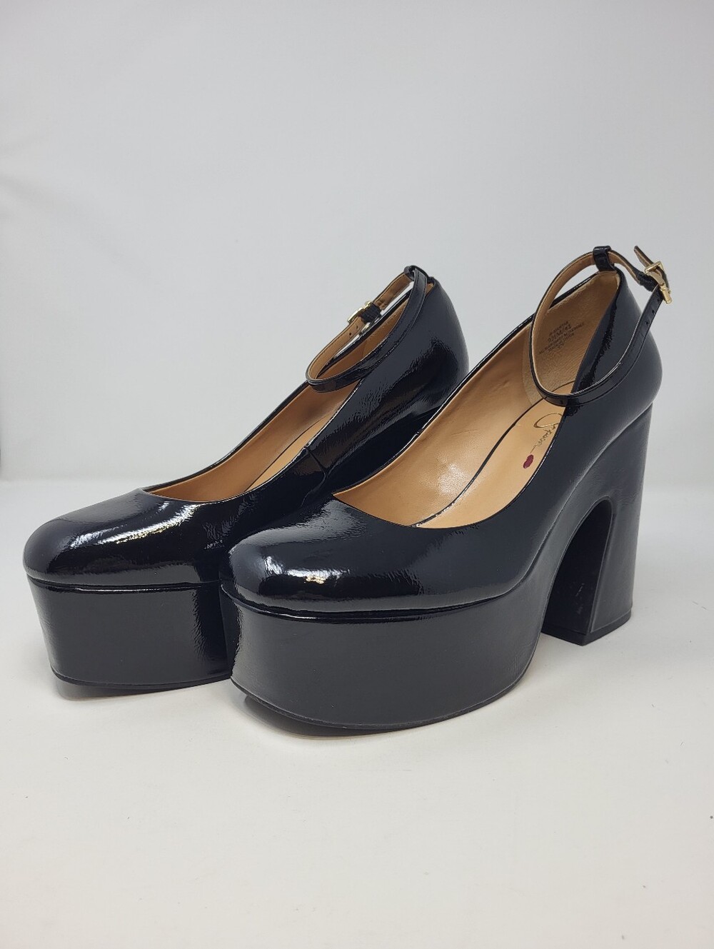 Jessica Simpson Macie Platform Heels Black Patent Block Heel Ankle Strap